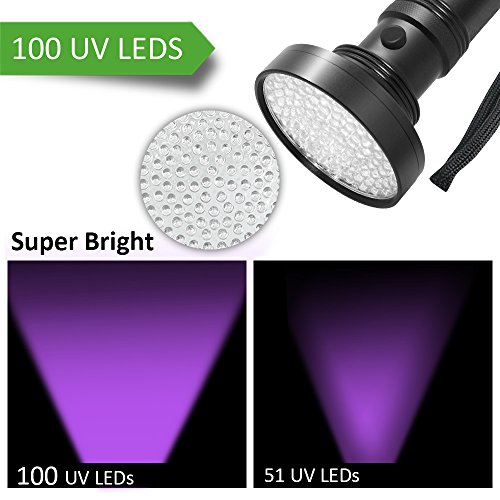 Ustellar UV LED Taschenlampe mit 100 LEDs 395nm, Schwarzlichtlampe UV-Strahler Lampe, Prüfgerät, Haustiere Urin-Detektor für eingetrocknete Flecken Ihrer Hunde, Katzen - 4