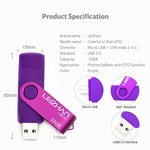LEIZHAN 32GB OTG (On the Go) USB Dual Port (USB 2.0 und Micro USB) Speicherstick Schwenken Flash Drive Externer SpeichergerÃ¤t USB Stick zum Android Smartphone & Tablet Lila