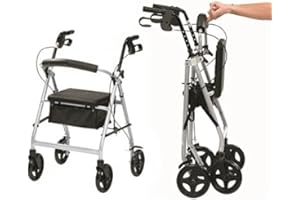 FENETIC WELLBEING Ultra Lightweight Folding rollator Wheeled Walker Walking Frame with Brakes, seat and Bag - Only 5.8kg, 15cm Wheels - Choice of Colours (Silver)