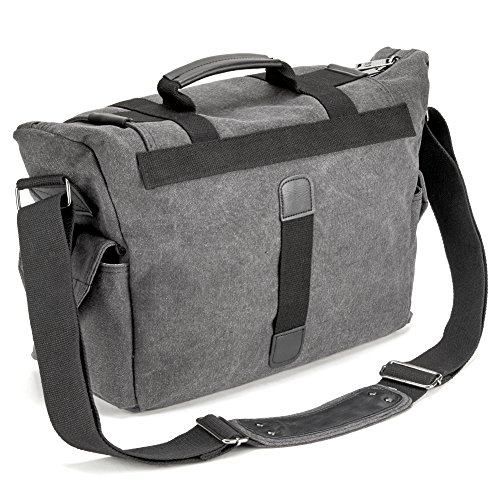 Evecase Grand Sac d   paule Universel en Toile avec Housse de pluie pour Appareil Photo  Cam  ra  Digital Reflex Num  rique  DSLR-Gris
