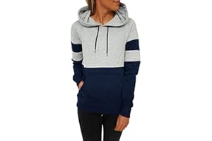 Tuopuda Sweat à Capuche Femme Épais Hoodie Hiver Pull à Rayures Patchwork avec Poche élégant Sweat-Shirt Streetwear Manteau Grande Taille Vetement Sport Chemisier Fille Blouse Printemps