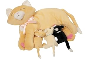 Manhattan Toy Karmiąca Nina wypchane zwierzę z pluszowymi kociętami, pomarańczowy, 25,4 cm