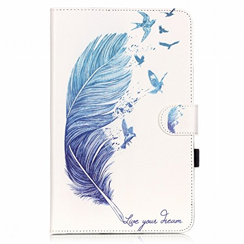 Samsung Galaxy Tab E T560N/T561N 24,3 cm (9,6 Zoll) Hülle, Yokata Hülle Schutzhülle, Ultra Dünn Slim Book Etui Tasche PU Leder mit Karten-Slot Brieftasche Eingebautem Magenet Comic Muster Schlaf Funktion und Standfunktion Displayschutz Cover Tasche Smart Case Ledertasche Handyhülle – Feder - 2