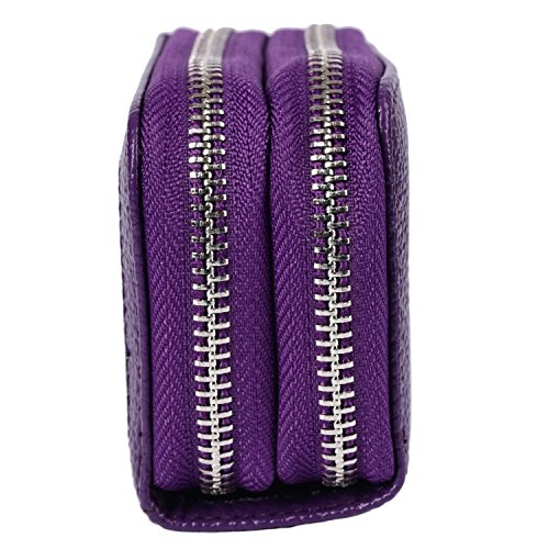 Outrip RFID Womens Credit Card Wallet Holder Genuine Leather Zipper Purse (Purple)