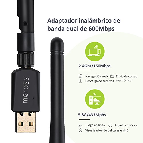 Adaptador Antena WIFI USB de Largo Alcance 600Mbps de Victsing  wifi Adaptador Inal  mbrico Dual Band  5GHz 433Mbps   2 4GHz 150Mbps  Con Antena 5dBi Dongle Wifi mini Receptor para Windows XP Vista 7 8 8 1 10 MAC OS Linux