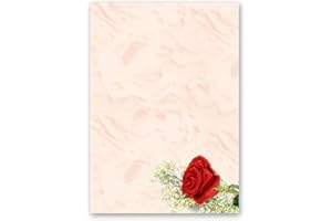 50 Sheets Motif Letter Paper! Flowers & Petals, Love & Wedding RED Rose DIN A5 - Paper-Media