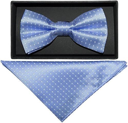 TIES R USHand Made Light Blue And White Polka Dot Mens Bow Tie and Handkerchief Set