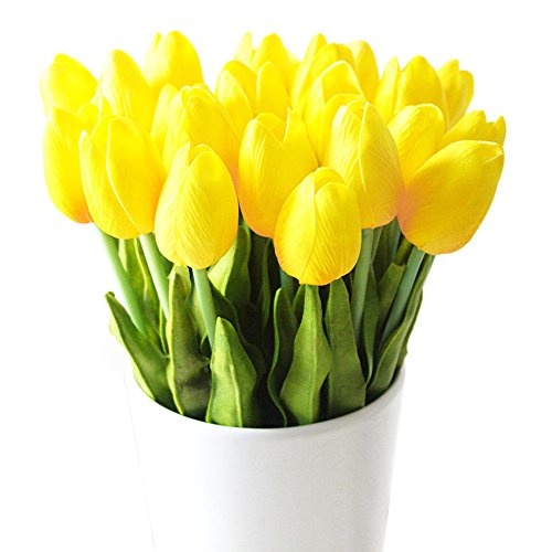 Tulipanes artificiales Turelifes en tallos individuales, poliuretano que parece real al tacto, para arreglos florales y decoración, 10 piezas