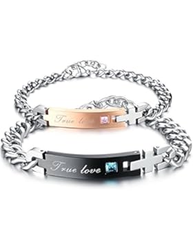 mendino True Love Buchstaben silber kubanischen Gliederkette Armband 2PCS Versprechen Charm Paare Jahrestag Geschenk...