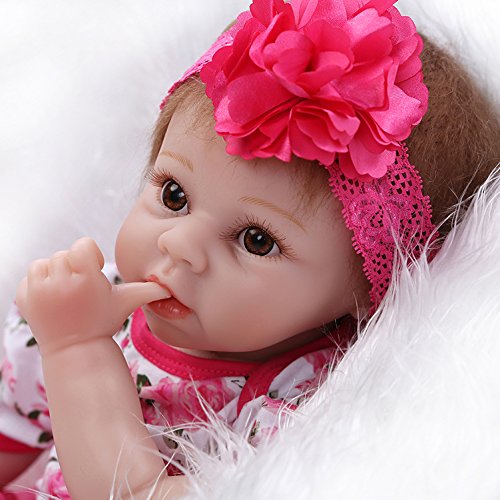 NPKDOLL Reborn Baby Doll Soft Silicone Vinyl 22inch 55cm Magnetic Mouth Lifelike Boy Girl Toy Red Flower A1UK