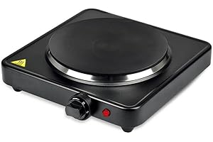 RESAES RESISTANT AND AESTHETIC Piastra elettrica portatile 5 impostazioni di controllo della temperatura, protezione da surriscaldamento, indicatore LED. Fornello elettrico in acciaio inox potente e con piedini antiscivolo (nero)