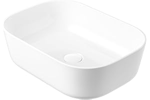 Eridanus Évier de salle de bain rectangulaire à poser – Lavabo carré en porcelaine vitreuse – Lavabo en céramique pour toilettes, vestiaires – Blanc brillant – 465 x 325 x 135 mm