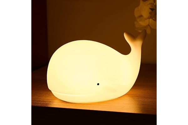 LOVERUIS Lampe de Nuit Bébé Veilleuse 7 Couleurs, Kawaii Déco Chambre Portable pour Cadeau (Baleine)