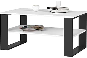 ‎AKORD AKORD Couchtisch Holz Alex mit einem Regal, 92x45x53cm, Für Wohnzimmer, Schlafzimmer Schrank, Minimalistisch Modernes Design, Schichtstoffplatte 16mm, Farbe Weiß & Schwarz