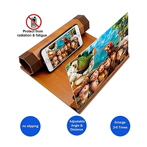 Lupa de pantalla de teléfono 3D con soporte de madera, pantalla de 12 