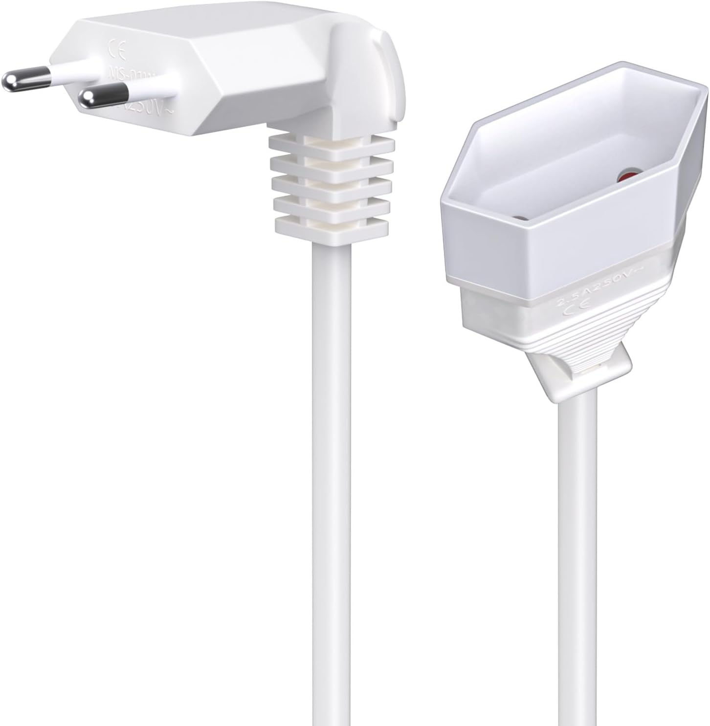 Alargador Enchufe Plano 1m, 2,5A 250V Alargador Enchufe Europeo 90° Cable Extension Corto Europeo, Enchufe Acodado Schuko para Electrodomésticos Televisores Enchufes de Carga Computadoras Lámparas