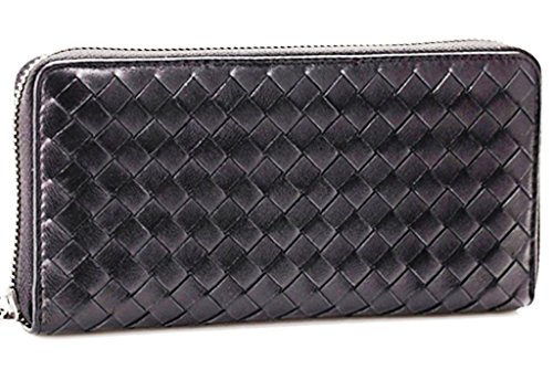 Preisvergleich Produktbild Brilliance Co Lammfell Echtes Leder-Mappen Gewebt Gestrickt, Geldbrse Damen, Schwarz