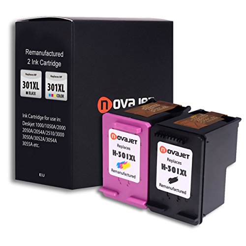 Novajet wiederaufbereitete HP 301XL Druckerpatrone (1x schwarz, 1x dreifarbig) mit hohem Ertrag, kompatibel mit HP Deskjet 1000, 1010, 2000, 2050, 3000, 3050, HP Envy 4500, 5530, 5532, Officejet 2620, 2622, 4630, 4632 - 2