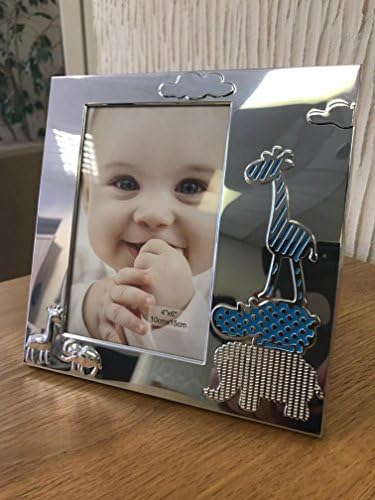 Cute Picture Frame with Adorable Blue Elephant, Giraffe and Hippo animals. Ideal Gift present for Newborns or Grandparents. Makes a lovely edition to any home, living room, kitchen or nursery. (Pink, 6x4)