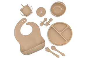 Bojiwavawd Baby Led Weaning Kit Silicone Baby Feeding Set Baby Bibs Suction Bowl Divided Plate Utensils Set