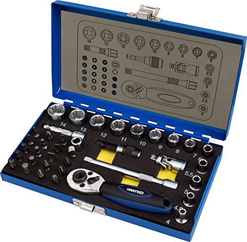 IMATEC 4-38 Steckschlüssel- und Bit-Satz Profi-Qualität I 38-teilig I 1/4 Zoll I im Metallkoffer mit Hartschaum-Einlage I Chrom-Vanadium-Stahl, verchromt
