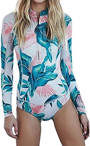 Sexy Floral Flower Sleeveless and Sleeveless Swimsuit Zip Swimsuit Suits Long Sleeves Green XXL