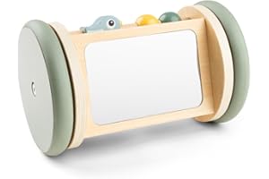 Done by Deer Spiegelrolle Birdee - Spielerische Förderung für Babys ab 3 Monaten - Bauchlage Spielzeug Baby - Montessori Spielzeug, Baby Spiegel Spielzeug, Holzspielzeug - Krabbelspielzeug