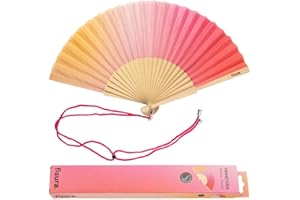 ‎FISURA FISURA - Origineller Handfächer mit rotem Farbverlaufsdruck. Moderner und farbenfroher Fächer aus Holz. Roter und rosa Fächer. Maße: 42,5 x 23 cm. Materialien: Holz und Textil.