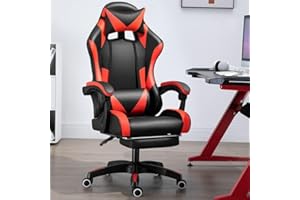 IZTOSS Sedia Gaming Economica,Sedia Gamer con Poggiapiedi Poggiatesta Cuscino Lumbare (G1-Rosso)