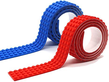 LattoGe Silicone Building Blocks Bricks Tape Stick Baseplate Plates for Lego Figures Table Construction Toys Walls Desks Kids Adults Birthday Supplies (4 Studs(Blue +Red))
