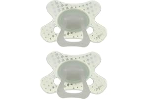 Difrax Tétine 6-18 Mois Natural – Sucette Naissance avec Tétine Silicone - Facile à Accepter - un Apport Optimal d'Air – Tutute Bébé 12 Mois et Plus – Phosphorescente - 2 Pièces