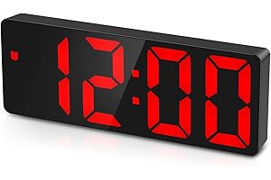Oqimax Cyfrowy budzik z dużym wyświetlaczem, przenośny budzik z funkcją drzemki, 3 poziomy jasności, wskaźnik temperatury, data, 12/24 h, sterowanie głosowe, czarny/czerwony
