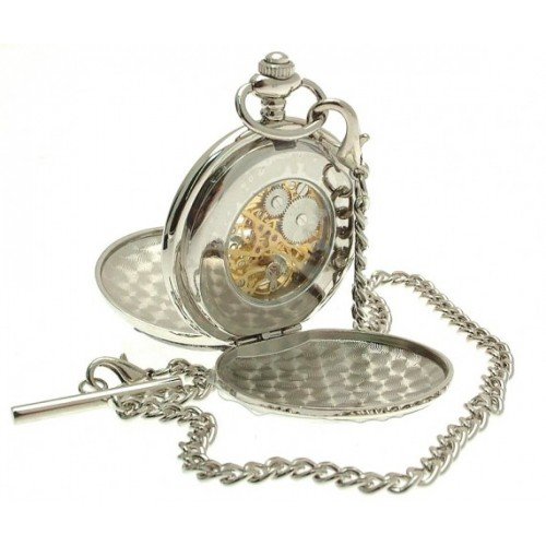Solid Pewter Fronted Mechanical Skeleton Pocket Watch - Celtic Knot Design