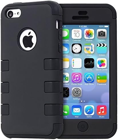 iPhone 5C Case, Osurce Full Protection Heavy Duty Hybrid Soft Silicone Rugged Armor Hard Inner Case Cover for Apple iPhone 5C - Shock Absorbing - Black