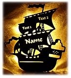 Piratenschiffe von Schlummerlicht24 Nachtlicht "Schiff der Piraten", Geschenk mit individuellem Namen und Daten, ideal als Geburts- oder Taufgeschenk für das Kinderzimmer / Piratenzimmer für Junge und Mädchen, handgemacht