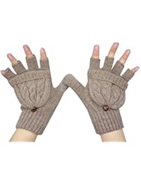 Las mujeres Butterme guantes sin dedos con chica plegaremos calientamanos medio dedo guantes de punto con lana Marrón marrón