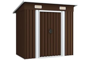 Hommdiy Gerätehaus Metall 180 x 110 x 181 cm Schuppen Gartenhaus Geräteschuppen Schiebetür mit Lüftungsgitter Braun