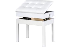 WRUIOY Piano Stool with Storage Piano Stool Adjustable Height Solid Wood Legs and Storage PU Leather Cushion (White)