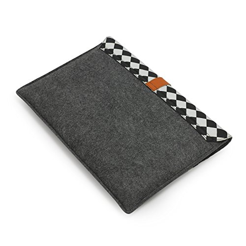 Lavievert Filz u. Leder Laptop-Tasche, Schutzhülle Tasche mit Schwarz-Weiß-Raster und zwei internen Taschen für 13 Zoll Macbook Air / Pro / Pro Retina und 13-13,3 Zoll Laptop / Notebook [ Grau ] - 4