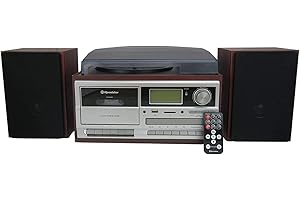 Roadstar HIF-8892D+BT Mini Impianto Stereo Hi-Fi Giradischi 3 Velocità Giri 33/45/78, Radio DAB/DAB+/FM, Lettore CD/CDR/CDRW/CD-MP3, Cassette, Bluetooth, USB/Scheda SD, Telecomando, Legno
