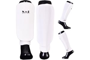MAR INTERNATIONAL Shin Guard with Elasticated Slip-on Fabric & Layered Foam Padding for Karate, Taekwondo, Judo, Boxing, Kickboxing, Thai Boxing & More – Machine Washable
