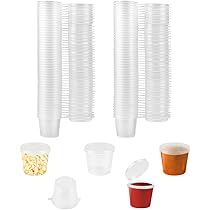 Coolon 1 oz 50 stuks kleine plastic containers met deksels, 25 ml kleine sauspotten plastic potten herbruikbare geleipotten voor sausdips salades