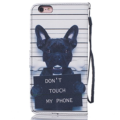 iPhone 6 Plus Hülle,iPhone 6S Plus Hülle,Cozy Hut Lederhülle Leder Tasche Case Cover für iPhone 6 Plus / 6S Plus (5,5 Zoll) Hülle PU Schutz Etui Schale Schwarz niedlichen Welpen Muster Design Backcover Flip Cover Wallet Hard case im Bookstyle mit Standfunktion Karteneinschub und Magnetverschluß Etui Flip Case – Black Dog - 2