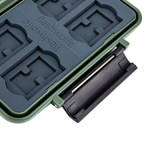 Flashwoife – patentierte Aufnahme – Turtle-SD8MSD16G – Survival Edition – wasserdichte Speicherkarten Schutzbox für 8 Stück SDHC und 16 Stück MicroSD Cards Case in Olivgrün - 5