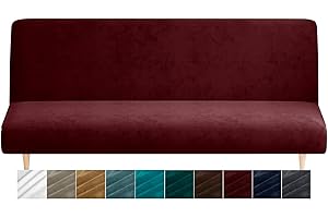 ‎XINEAGE XINEAGE Samt-Futon-Bezug, hohe Stretch, armlos, Spandex-Stoff, Sofa, Bett, Schonbezug, rutschfester Möbelschutz mit elastischem Boden, maschinenwaschbar (Futon, Weinrot)