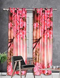 b7 CREATIONS Polyester Whiteout Floral Digital Printed Curtain for Door (4 x 7 ft)