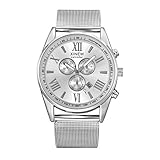 WINWINTOM Uhren Damen Sale,Damen Uhren Fossil Digital, Multifunktions Tag Datum der Männer analoge Quarz Edelstahl Ineinander greifen Armbanduhr Silber