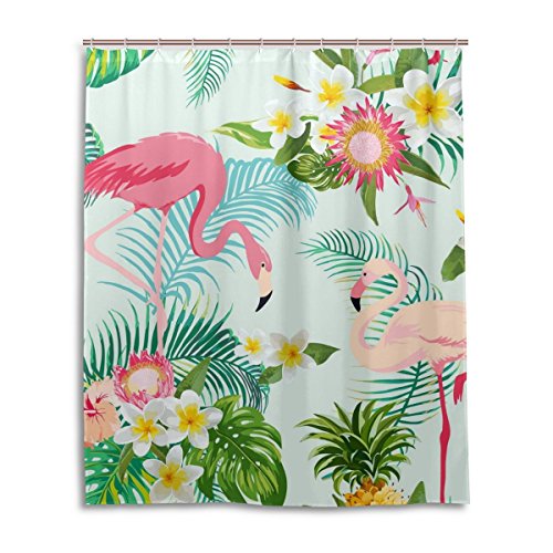 Bad Vorhang für die Dusche 152,4 x 182,9 cm, tropischen Blumenmuster Polyester-Flamingos, schimmelfest-Badezimmer Vorhang
