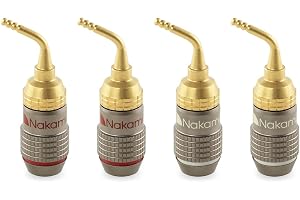Nakamichi FanLock Excel Series 24K guldpläterad 2mm stiftkontakt bananplugg 10 AWG - 18 AWG Mått 4mm för Högtalarkabel tråd Hi-Fi hemmabio förstärkare och ljudsystem snabbanslutning, 4 st (2-par)