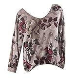 NPRADLA 2019 Frühling Sommer Plus Size Shirt Damen Casual Oansatz Print Langarm Bluse Shirt Tops(Khaki,M/36)
